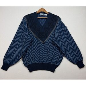 Vintage Urban Works Sweater Mens XL Leather Trim Chevron Mobster 90s Grandpacore